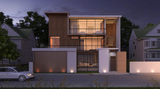 3d-rendering-luxury-modern-design-wood-building-near-park-nature-night-scene
